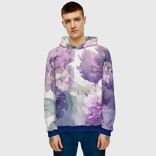 Мужская толстовка Сирень и Пионы Акварель / 3D-Синий – фото 3
