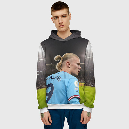 Мужская толстовка Эрлинг Холанд Манчестер / 3D-Белый – фото 3