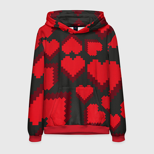 Мужская толстовка Pixel hearts / 3D-Красный – фото 1
