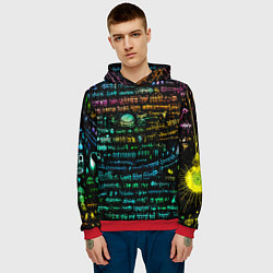 Толстовка-худи мужская Символы психоделика - нейронная сеть, цвет: 3D-красный — фото 2