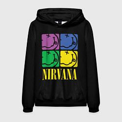 Толстовка-худи мужская NIRVANA - смайлы, цвет: 3D-черный