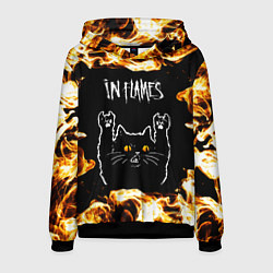 Толстовка-худи мужская In Flames рок кот и огонь, цвет: 3D-черный