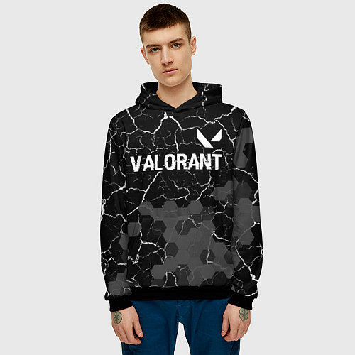 Мужская толстовка Valorant glitch на темном фоне: символ сверху / 3D-Черный – фото 3