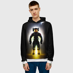 Толстовка-худи мужская Неоновый космонавт - нейросеть, цвет: 3D-белый — фото 2
