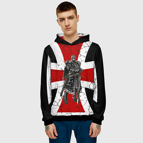 Мужская толстовка Рыцарь на фоне мальтийского креста / 3D-Черный – фото 3