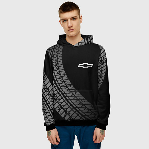 Мужская толстовка Chevrolet tire tracks / 3D-Черный – фото 3