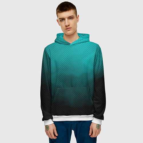 Мужская толстовка Бирюзово-черный дым - Хуф и Ся / 3D-Белый – фото 3