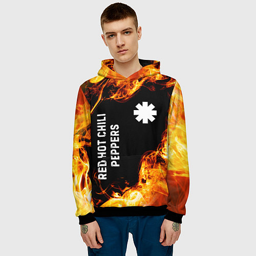 Мужская толстовка Red Hot Chili Peppers и пылающий огонь / 3D-Черный – фото 3
