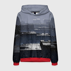 Толстовка-худи мужская Тёмный металлический город будущего, цвет: 3D-красный