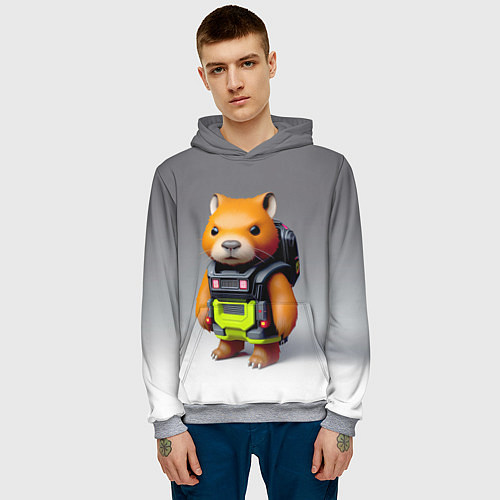 Мужская толстовка Кроха-капибара - киберпанк - нейросеть / 3D-Меланж – фото 3