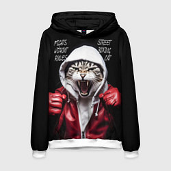 Толстовка-худи мужская Street boxing cat, цвет: 3D-белый