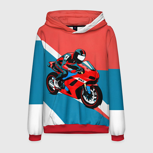 Мужская толстовка Нарисованный мотоциклист / 3D-Красный – фото 1