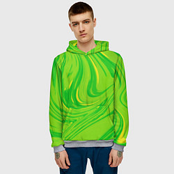 Толстовка-худи мужская Насыщенный зеленый абстракция, цвет: 3D-меланж — фото 2