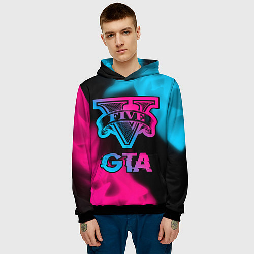 Мужская толстовка GTA - neon gradient / 3D-Черный – фото 3