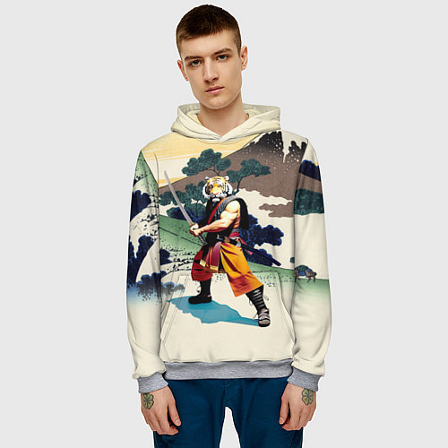 Мужская толстовка Tiger samurai - Japan - neural network / 3D-Меланж – фото 3