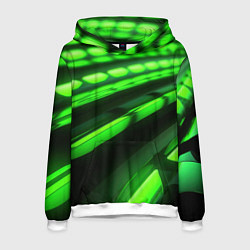 Толстовка-худи мужская Green neon abstract, цвет: 3D-белый