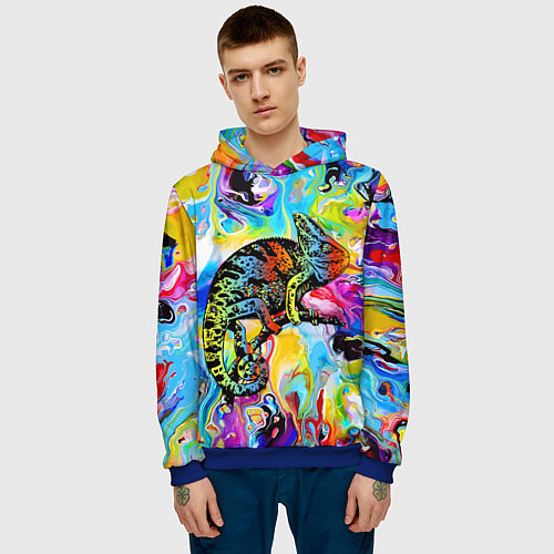Мужская толстовка Маскировка хамелеона на фоне ярких красок / 3D-Синий – фото 3