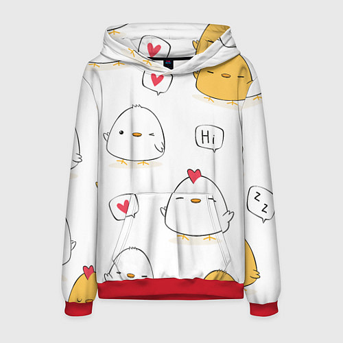 Мужская толстовка Привет цыпленок / 3D-Красный – фото 1