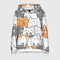 Толстовка-худи мужская Семья котиков, цвет: 3D-белый