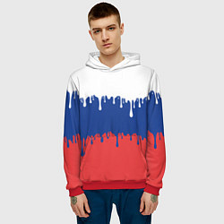 Толстовка-худи мужская Флаг России - потёки, цвет: 3D-красный — фото 2