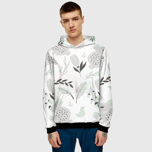 Мужская толстовка Зайцы и растения паттерн / 3D-Черный – фото 3
