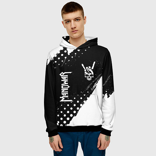 Мужская толстовка Manowar и рок символ на темном фоне / 3D-Черный – фото 3