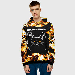 Толстовка-худи мужская Nickelback рок кот и огонь, цвет: 3D-черный — фото 2