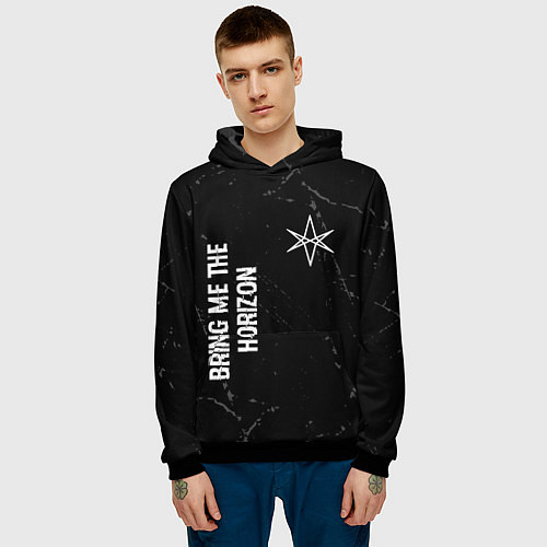 Мужская толстовка Bring Me the Horizon glitch на темном фоне: надпис / 3D-Черный – фото 3