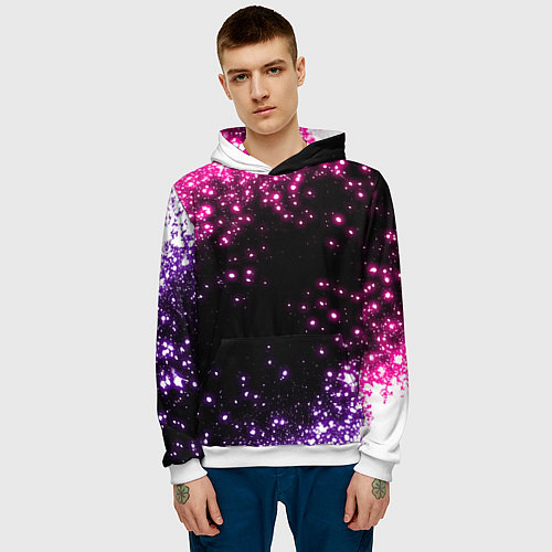 Мужская толстовка Неоновые звезды - neon / 3D-Белый – фото 3