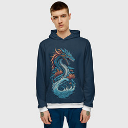 Толстовка-худи мужская Синий дракон от нейросети, цвет: 3D-белый — фото 2