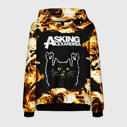 Толстовка-худи мужская Asking Alexandria рок кот и огонь, цвет: 3D-черный