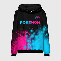 Толстовка-худи мужская Pokemon - neon gradient: символ сверху, цвет: 3D-черный