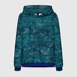 Толстовка-худи мужская Темные абстрактные волны, цвет: 3D-синий