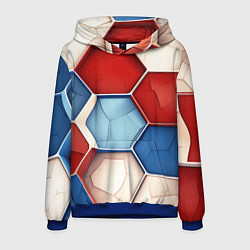 Толстовка-худи мужская Большие белые синие красные плиты, цвет: 3D-синий