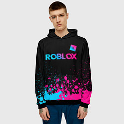 Толстовка-худи мужская Roblox - neon gradient: символ сверху, цвет: 3D-черный — фото 2