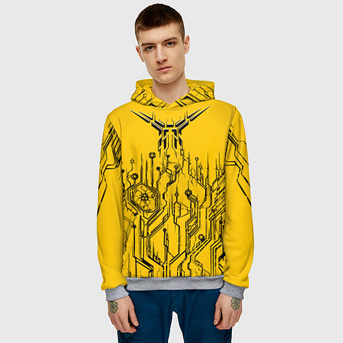 Мужская толстовка Киберпанк Yellow-Black / 3D-Меланж – фото 3