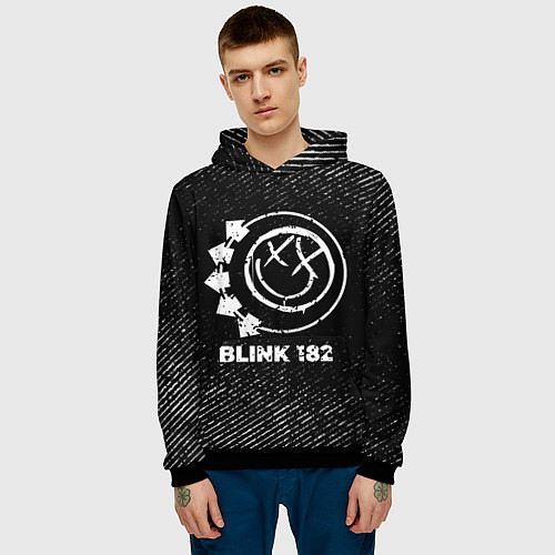Мужская толстовка Blink 182 с потертостями на темном фоне / 3D-Черный – фото 3