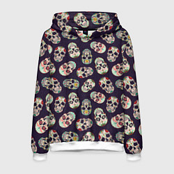 Толстовка-худи мужская Узор с черепами Pattern with skulls, цвет: 3D-белый