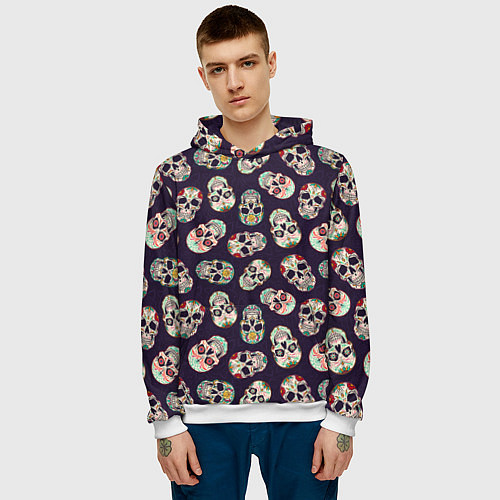 Мужская толстовка Узор с черепами Pattern with skulls / 3D-Белый – фото 3