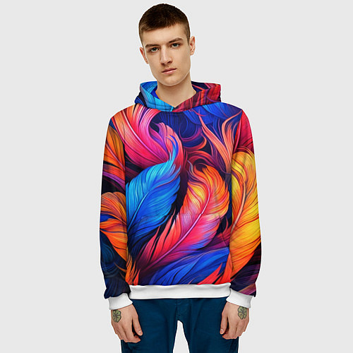 Мужская толстовка Экзотические перья / 3D-Белый – фото 3