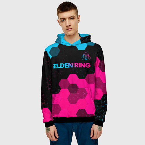 Мужская толстовка Elden Ring - neon gradient: символ сверху / 3D-Черный – фото 3