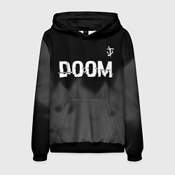 Толстовка-худи мужская Doom glitch на темном фоне: символ сверху, цвет: 3D-черный