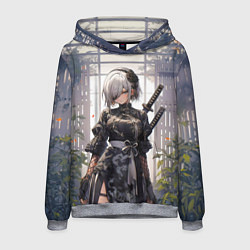 Толстовка-худи мужская Nier automata девушка с мечами, цвет: 3D-меланж