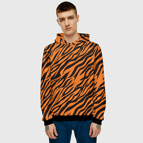 Мужская толстовка Полоски тигра - tiger / 3D-Черный – фото 3