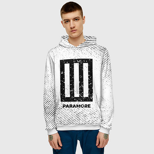 Мужская толстовка Paramore с потертостями на светлом фоне / 3D-Белый – фото 3