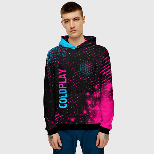 Мужская толстовка Coldplay - neon gradient: надпись, символ / 3D-Черный – фото 3