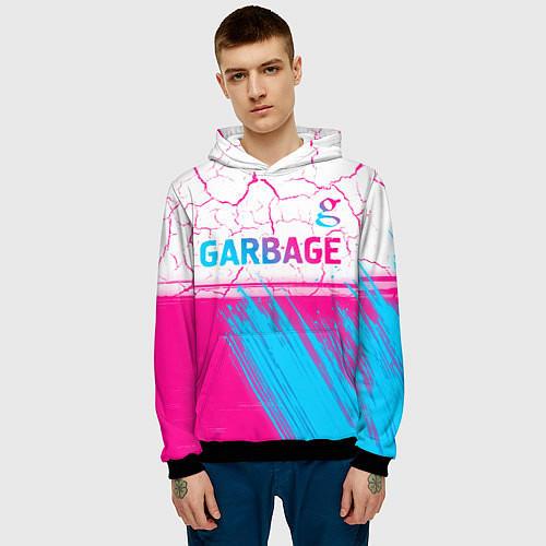 Мужская толстовка Garbage neon gradient style: символ сверху / 3D-Черный – фото 3