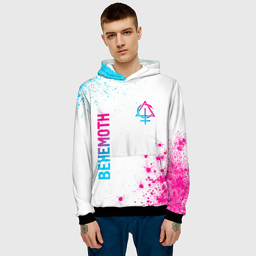 Мужская толстовка Behemoth neon gradient style: надпись, символ / 3D-Черный – фото 3