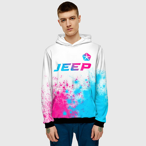 Мужская толстовка Jeep neon gradient style: символ сверху / 3D-Черный – фото 3