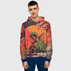 Толстовка-худи мужская Зоро на закате - One Piece, цвет: 3D-синий — фото 2